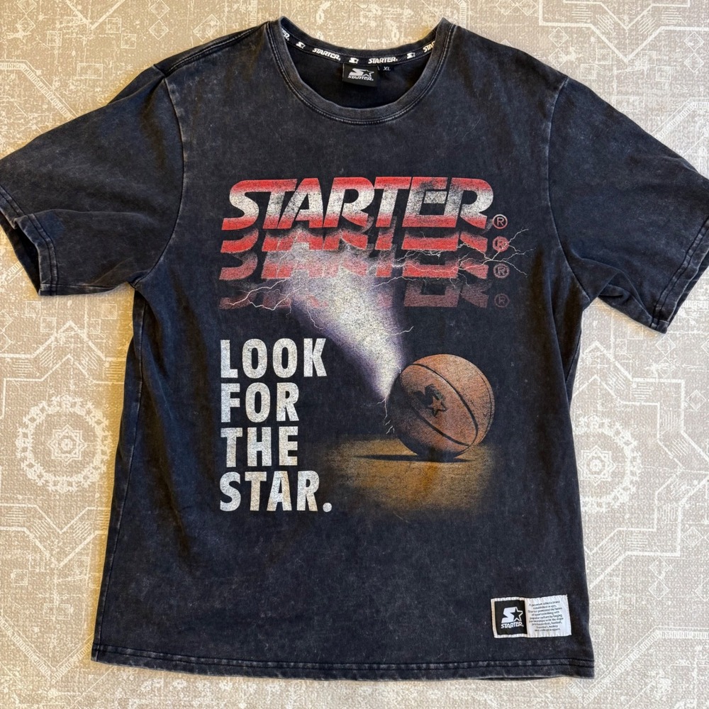 Vintage Starter Basketball T-Shirt Graphic Print Mens XL Black - Picture 4 of 9